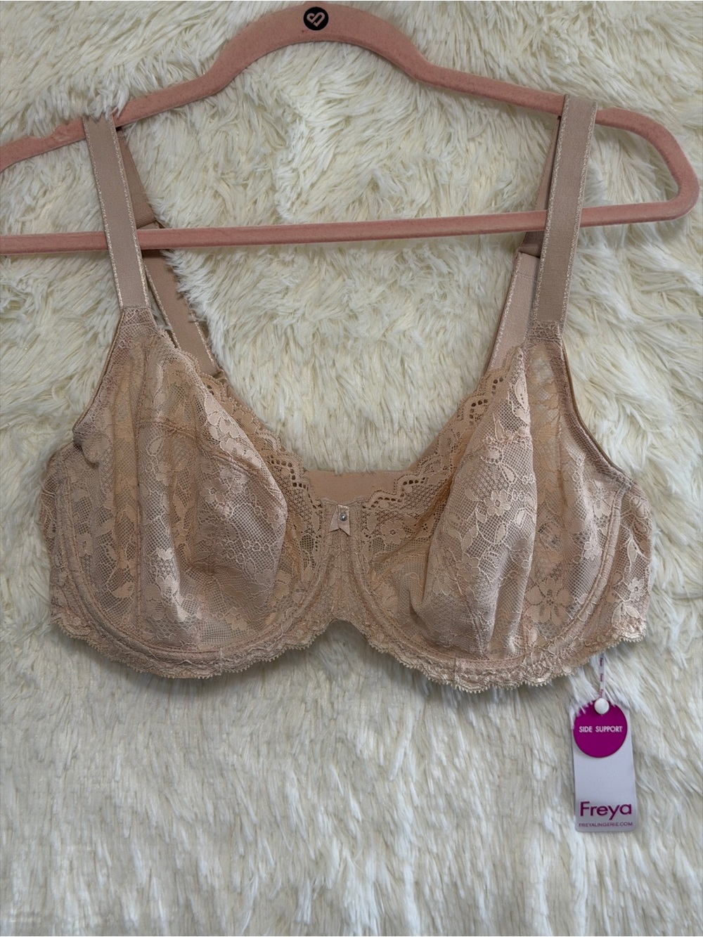Freya Womens Offbeat Unlined Floral Lace Side Support Bra 40DD Natural Beige